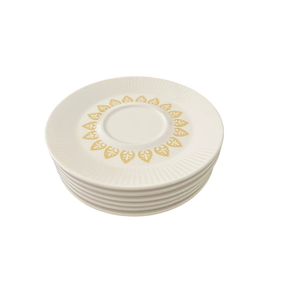 (6) Vintage Sheffield Serenade Yellow Medallion Ribbed Saucer Set MCM USA 1960s